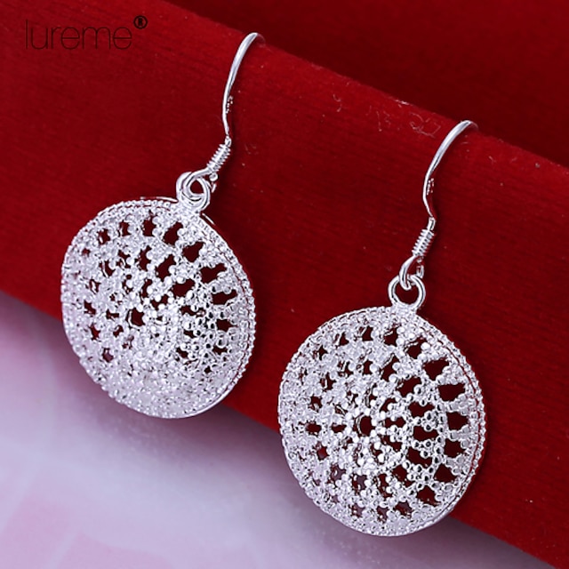  Lureme® Fashion 925 Silver Plated Hollow Disk Drop Earrings