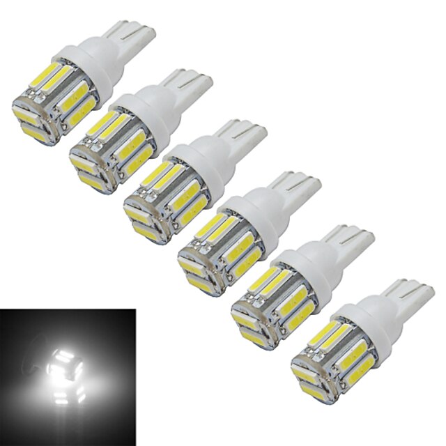  6pcs Lichtdekoration 210 lm T10 10 LED-Perlen SMD 7020 Kühles Weiß 12 V / 6 Stück