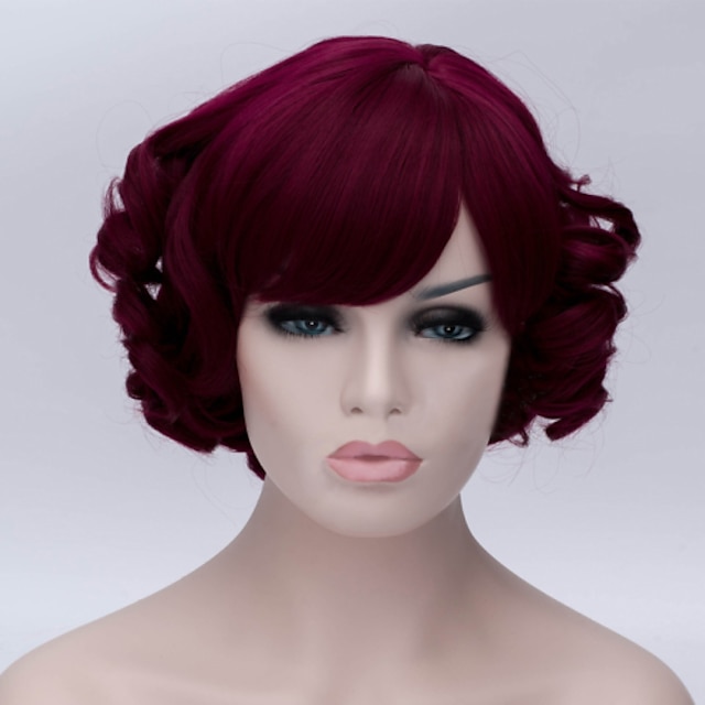  the new cartoon color wig wine red inclined bang short curly hair wigs