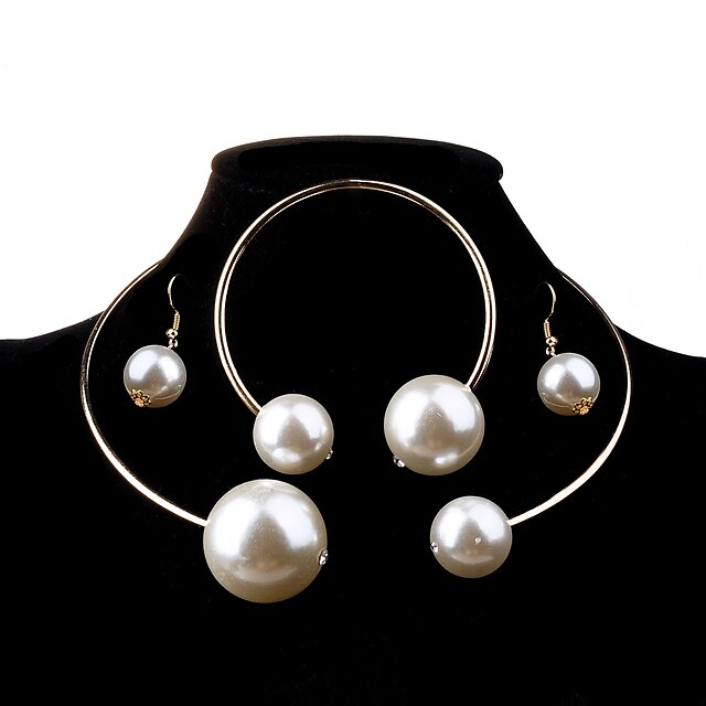  Women's Pearl Jewelry Set Ball Ladies Elegant Fashion Bridal Oversized everyday Pearl Imitation Pearl Earrings Jewelry Silver For Party Wedding Birthday Gift Casual Daily 1 set / Necklace