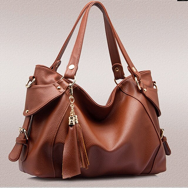  Women's Bags PU(Polyurethane) Tote / Shoulder Bag Solid Colored Brown / Light Blue / Khaki