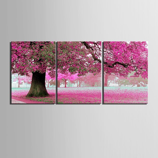 E-HOME® Stretched Canvas Art Peach Trees Decoration Painting Set of 3