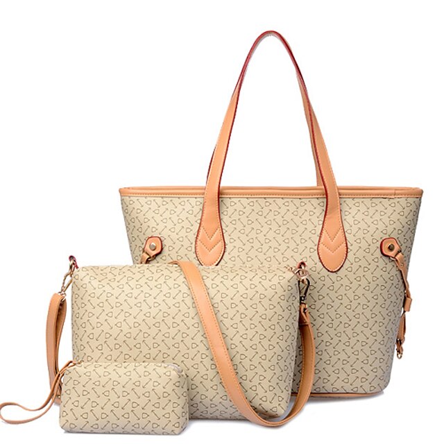  Women's Bags PU(Polyurethane) Tote / Shoulder Bag / Bag Set Solid Colored Brown / Blue / Pink / Bag Sets