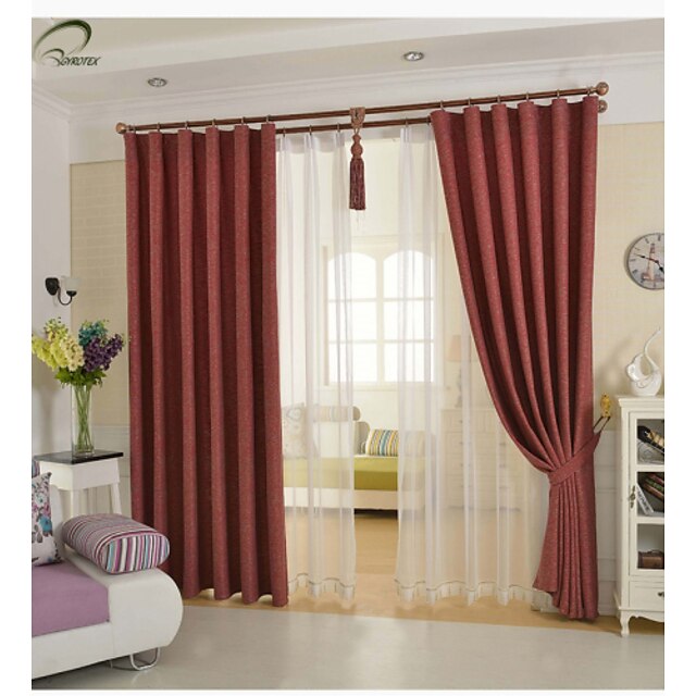  land curtains® en panel röd fast linne bomullsblandning panelgardin