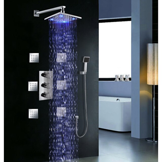  Shower Set Set - Rainfall Contemporary Chrome Wall Mounted Brass Valve Bath Shower Mixer Taps / Three Handles Three Holes