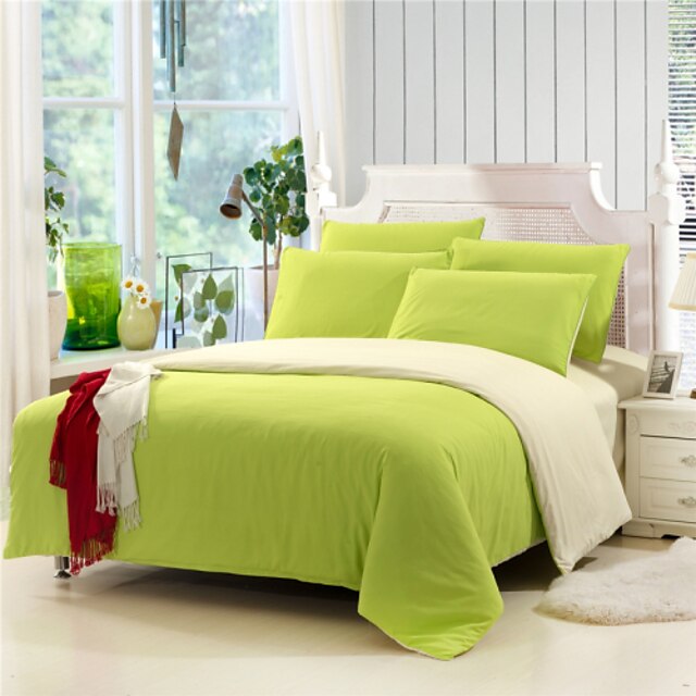  Duvet Cover Sets 4 Piece Polyester Solid Colored Green Reactive Print Solid