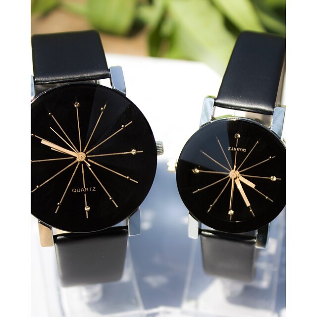  Pentru cupluri Ceas Elegant Ceas de Mână Quartz imitație de diamant Piele Bandă Charm Negru Negru