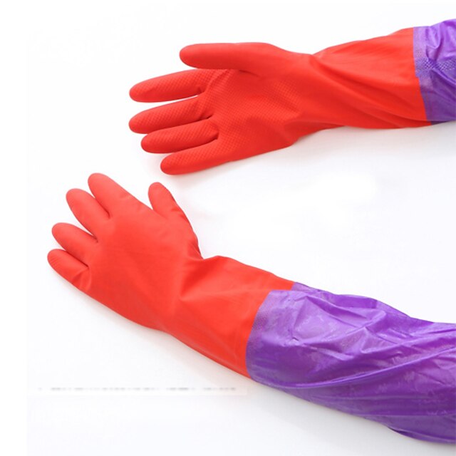  50cm Long Sleeves Rubber Latex Gloves Kitchen Wash Dishes Cleaning Waterproof