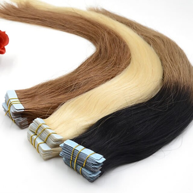  Com Adesivo Extensões de cabelo humano Cabelo 100% Natural Aplique de cabelo