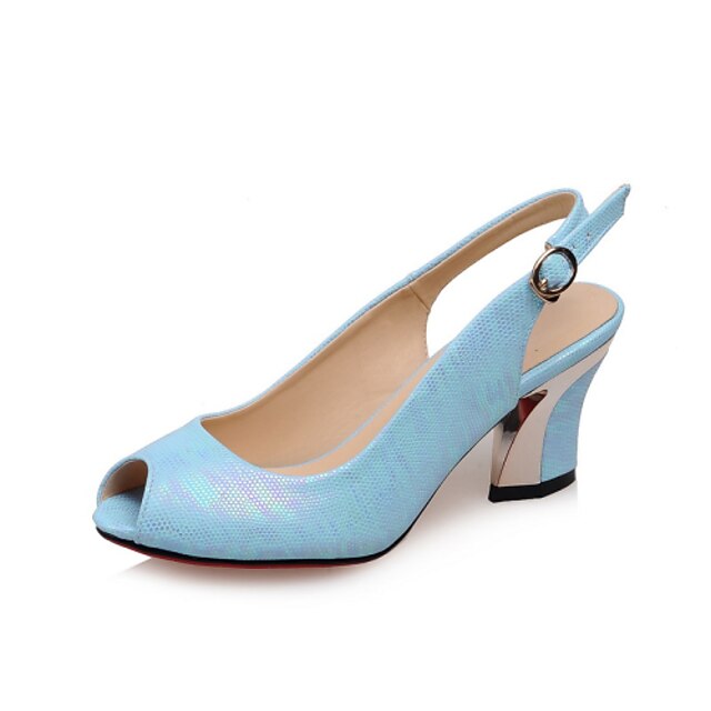  Women's Shoes Chunky Heel Peep Toe/Round Toe Pumps/Heels Dress Blue/White