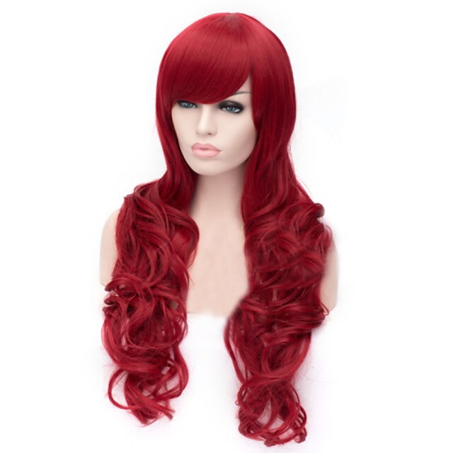  Perruque Synthétique Ondulation naturelle Style Avec Frange Sans bonnet Perruque Rouge Cheveux Synthétiques Femme Perruque Perruque de Cosplay