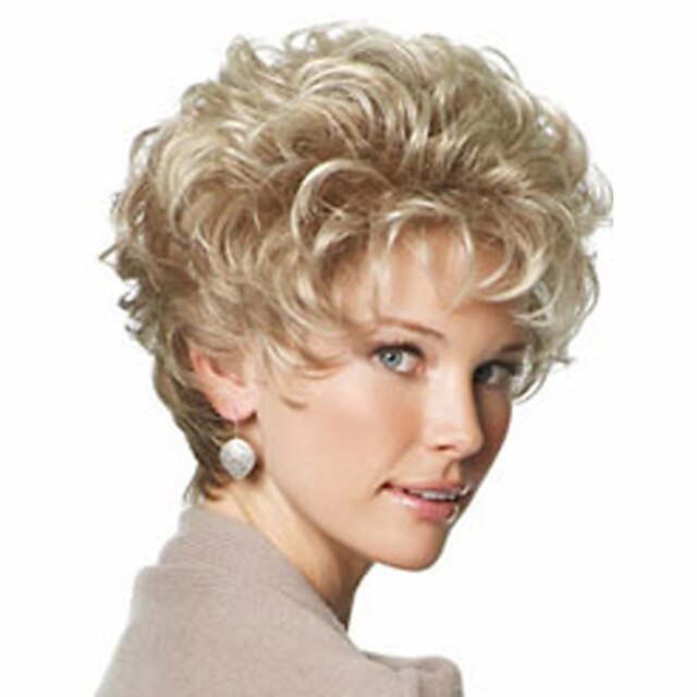  Synthetic Wig Curly Kinky Curly Kinky Curly Curly With Bangs Wig Blonde Short Light Blonde Synthetic Hair 8 inch Women's With Bangs Blonde StrongBeauty