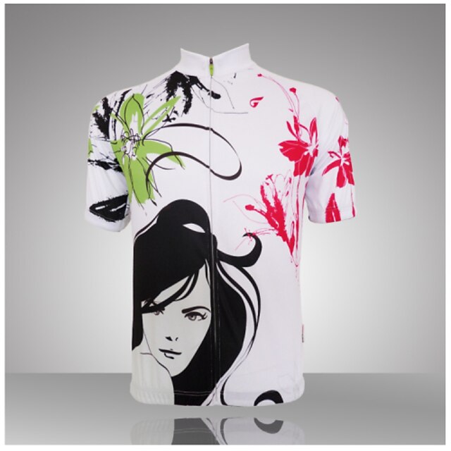  GETMOVING Women's Short Sleeve Cycling Jersey Summer Polyester White Floral Botanical Plus Size Bike Jersey Top Mountain Bike MTB Road Bike Cycling Anatomic Design Ultraviolet Resistant Quick Dry