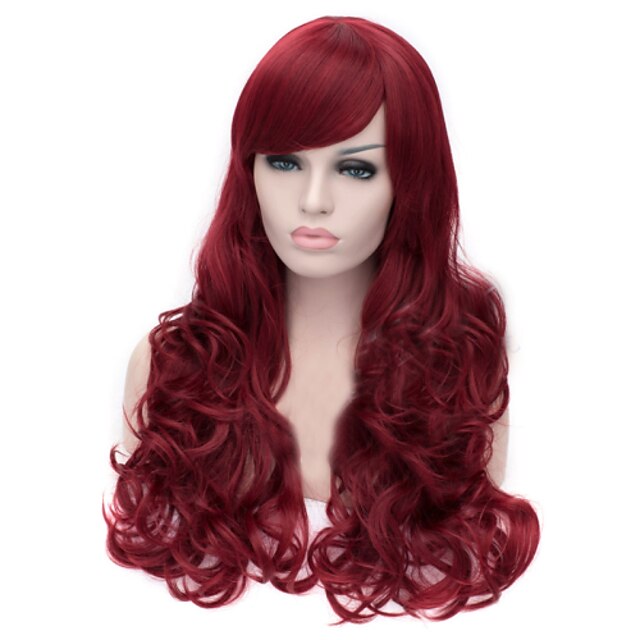  Synthetic Wig Deep Wave Deep Wave With Bangs Wig Long Red Synthetic Hair Women's Red