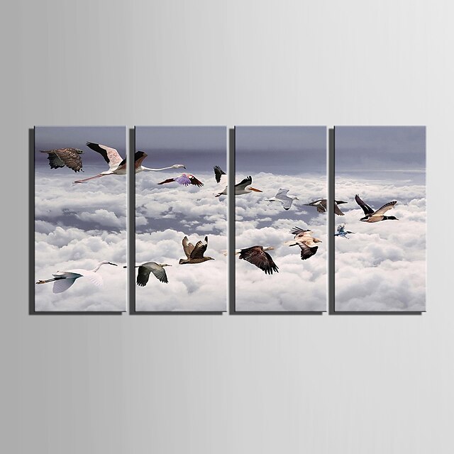  E-HOME® Stretched Canvas Art Bird Decoration Painting  Set of 4
