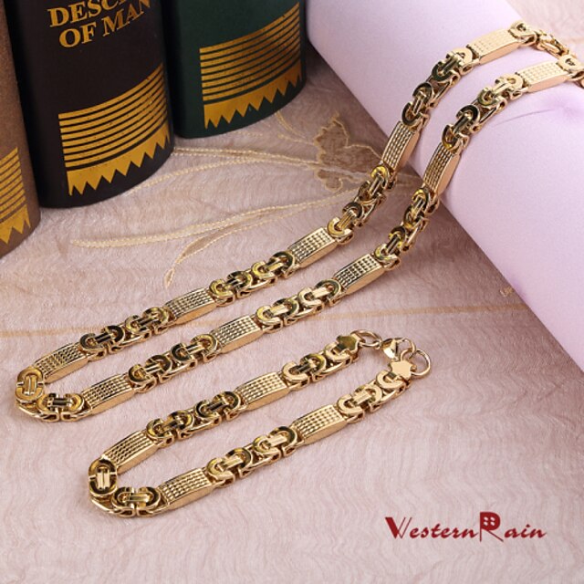  WesternRain Top Quality Dubai Style Vintage Gilded 18K Jewelry/ Men‘s Bracelets Necklace Man‘s Jewelry Sets Cool Watch Unique Watch