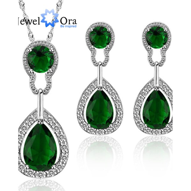  Green Cubic Zirconia Jewelry Set Gold Plated Ladies, Fashion, Elegant Include Green For Party Special Occasion Anniversary Birthday Gift Daily / Earrings / Necklace