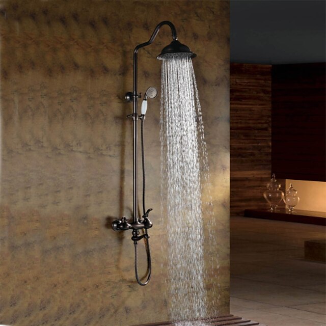  Βρύση Ντουζιέρας - Πεπαλαιωμένο Λαδωμένο Μπρούντζινο Σύστημα Ντουζ Κεραμική Βαλβίδα Bath Shower Mixer Taps / Ορείχαλκος / Ενιαία Χειριστείτε τρεις οπές