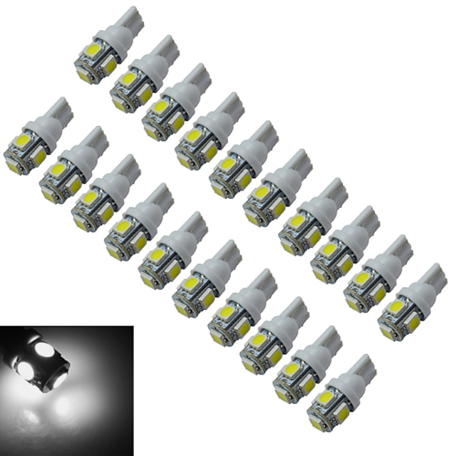  JIAWEN 20Pcs 5-5050 SMD Car T10 LED Replacement Reverse Instrument Panel Lamp Bulbs For Clearance Lights DC 12V