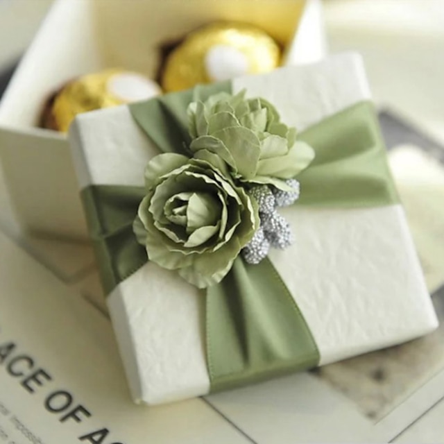  Cubique Papier durci Titulaire de Faveur avec Fleur Boîtes à cadeaux Boîtes Cadeaux - 6