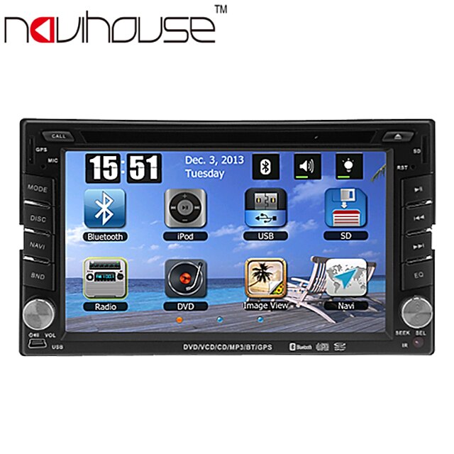  6.2 inch 2 DIN Windows CE 6.0 / Windows CE In-Dash Car DVD Player GPS / Touch Screen / Built-in Bluetooth for Support / iPod / RDS / Steering Wheel Control / Subwoofer Output / Games