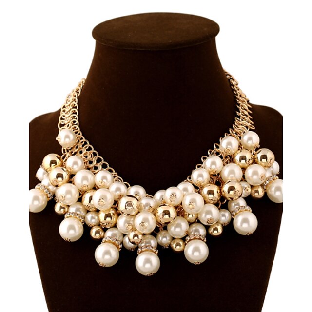  Women's Pearl Layered Statement Necklace - Pearl Ball Statement, Ladies, Luxury, European Golden Necklace Jewelry For Wedding, Party, Special Occasion, Birthday, Congratulations, Gift