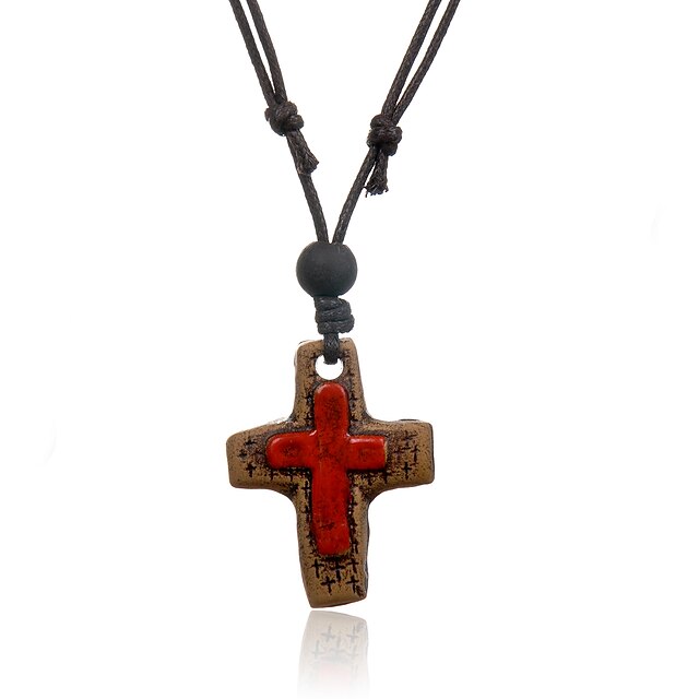  Women's Cross Adjustable Folk Style Pendant Necklace Leather Ceramic Pendant Necklace , Party Daily Casual