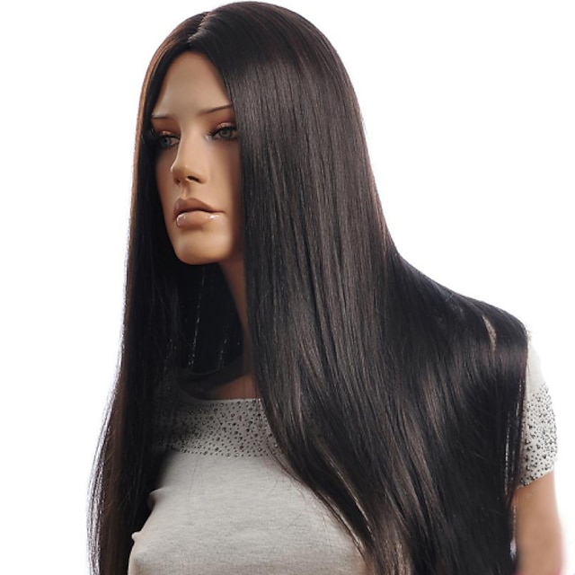  Syntetiska peruker Rak Kardashian Stil Middle Part Peruk Svart Svart Svart Syntetiskt hår Dam Moderiktig design Svart Peruk Lång