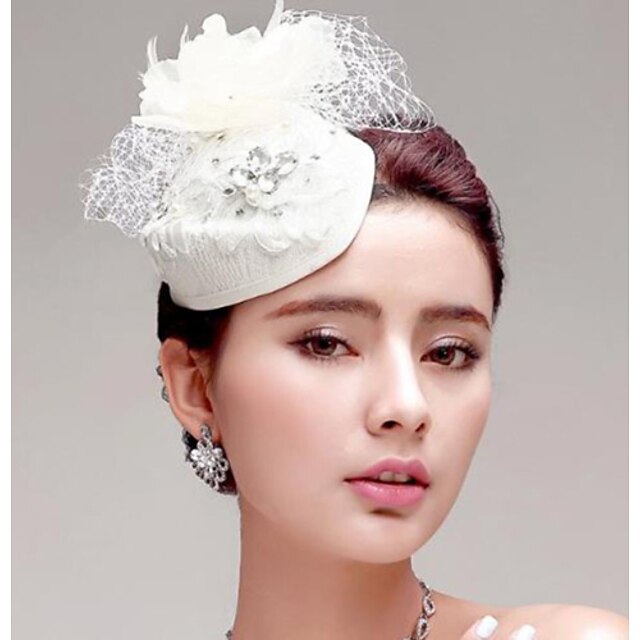  للمرأة ريشة حجر الراين قماش صاف خوذة-زفاف مناسبة خاصة في الهواء الطلق أزهار القبعات 1 قطعة