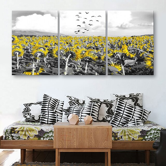  E-Home® Leinwand Kunstsonnenblumen dekorative Malerei Set von 3