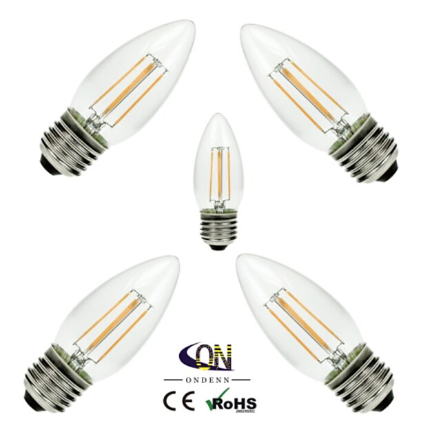  ONDENN 5pcs 2800-3200 lm E26 / E27 Ampoules à Filament LED C35 4 Perles LED COB Intensité Réglable Blanc Chaud 220-240 V / 110-130 V / 5 pièces / RoHs