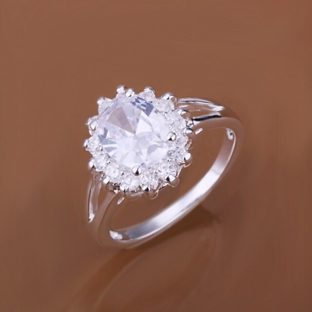  Statement Ring Diamond Solitaire Zircon Cubic Zirconia Silver Plated Ladies Luxury Bridal 7 8 / Women's