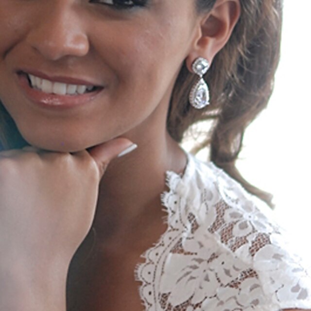  Women's Silver Zircon Crystal Diamond Earring For Birde Wedding