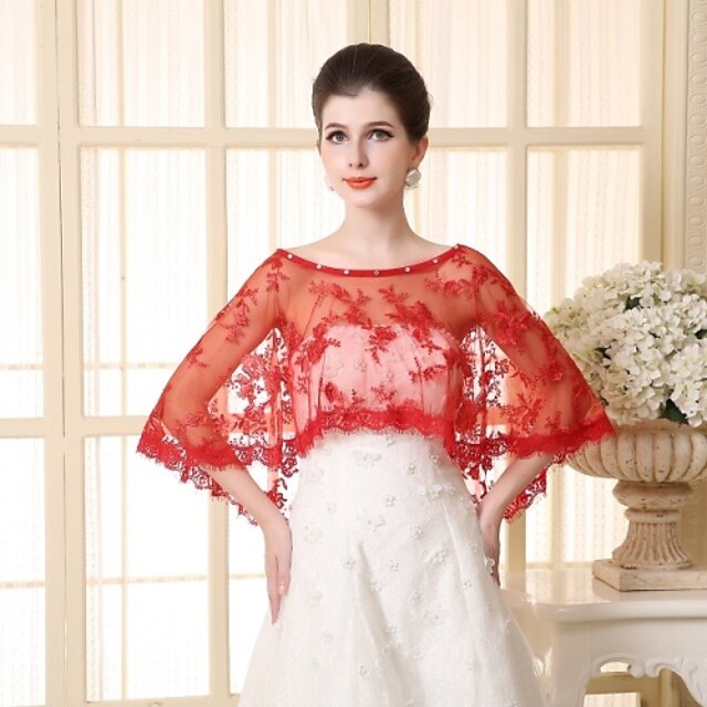  Sleeveless Capelets Lace / Tulle Wedding / Party Evening Wedding  Wraps With Lace / Appliques