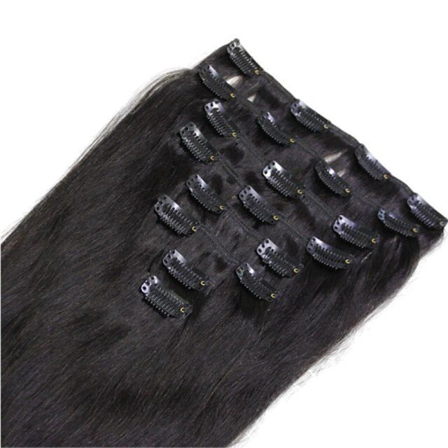  Clip In Human Hair Extensions Straight Human Hair Dark Black