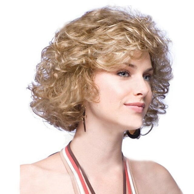  Synthetische Perücken Glatt Natürlich gewellt Locken Stufenhaarschnitt Perücke Kurz Golden Synthetische Haare Damen Natürlicher Haaransatz Braun