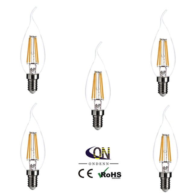  ONDENN 5pcs 4 W LED-glødepærer 2800-3200 lm E14 4 LED perler COB Mulighet for demping Varm hvit 220-240 V / 5 stk. / RoHs