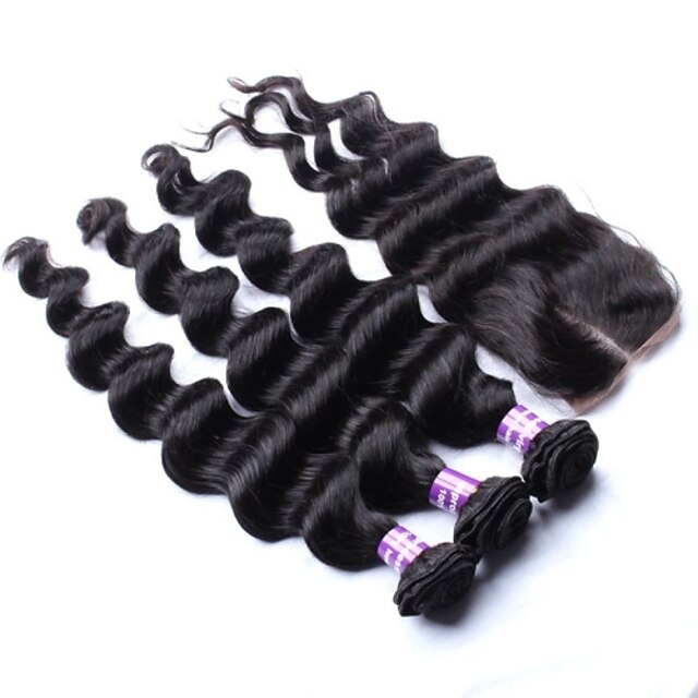  Indian Hair Loose Wave 350 g Hair Weft with Closure Human Hair Weaves Human Hair Extensions