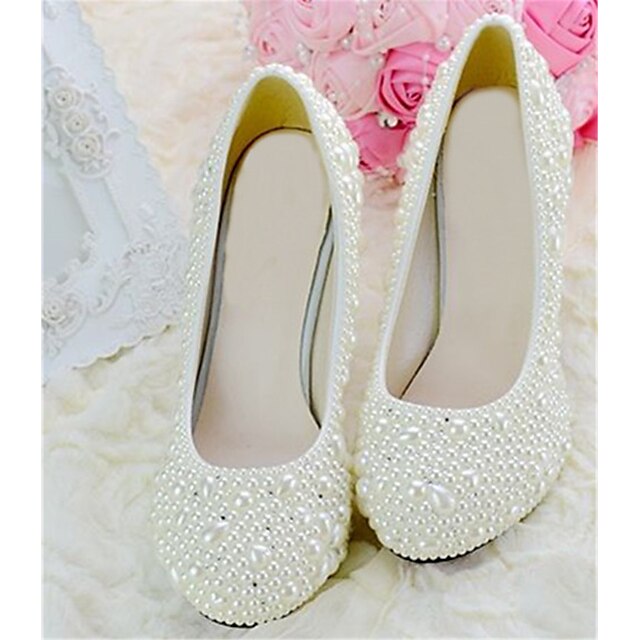  Women's Shoes Leather Spring / Summer / Fall Stiletto Heel Pearl White / Wedding / Party & Evening / Party & Evening