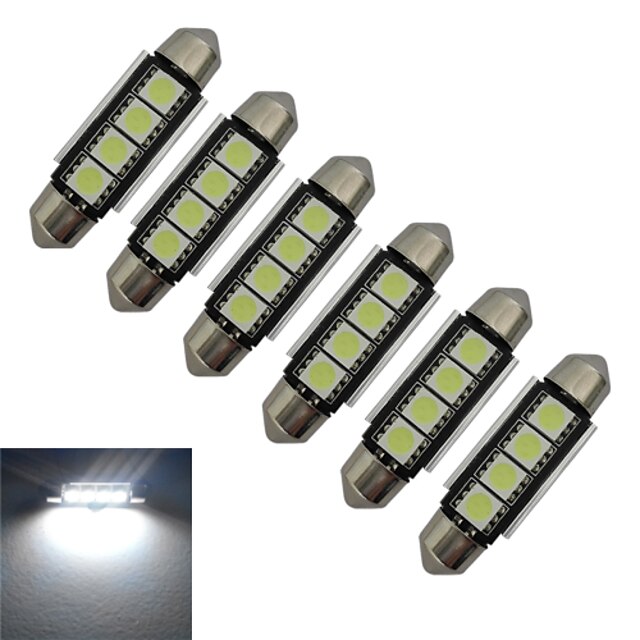  jiawen 6 stk 1,5w 80-90 lm bil lys leselampe dekorasjon lys 4 leds smd 5050 kald hvit dc 12v