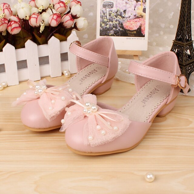  Girls' Shoes Leather Spring / Fall Comfort Sandals Low Heel Bowknot Pink / Beige / Wedding / Party & Evening