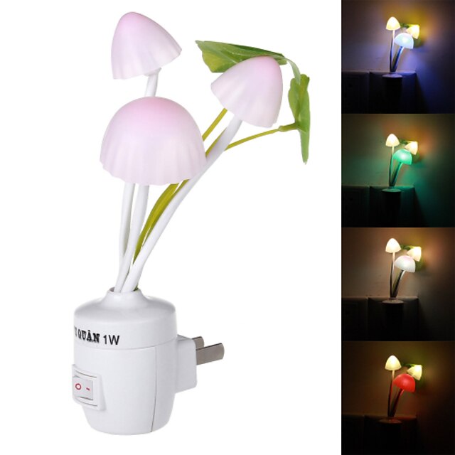  1W 3-LED Mushroom Shape Style Switch Induction Light Colorful Nightlight Lamp (US Plug/220V)