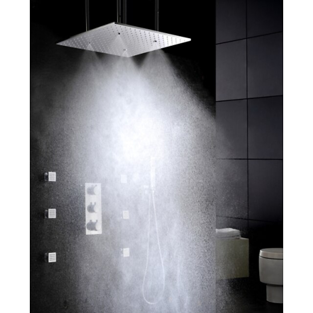 Bateria prysznicowa Zestaw - Zawiera prysznic ręczny Termostatyczny Deszczownica Nowoczesny Chrom Ścienny Zawór mosiężny Bath Shower Mixer Taps