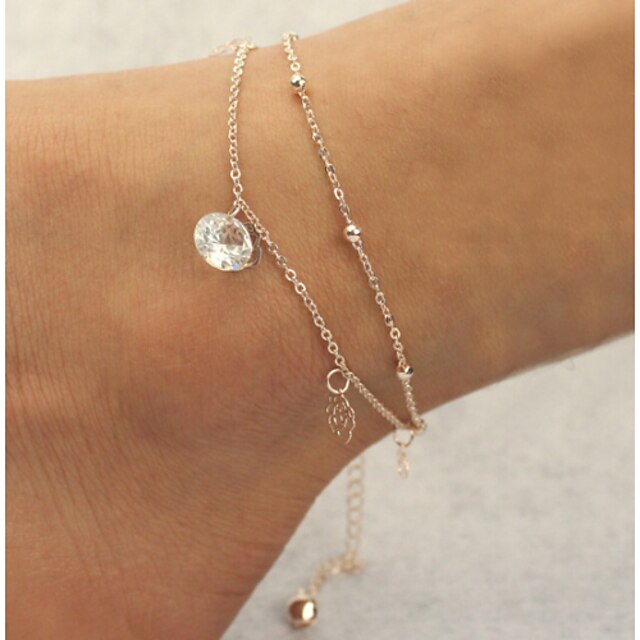  Anklet Ladies Double-layer Women's Body Jewelry For Christmas Gifts Daily Imitation Diamond Alloy Gold