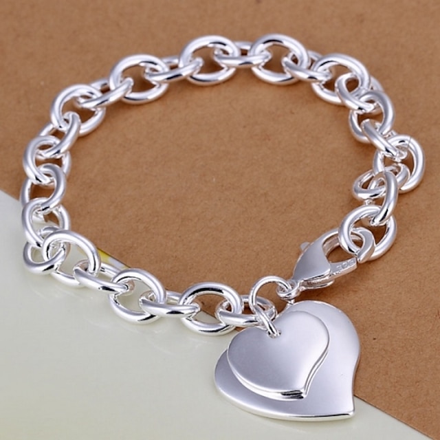  Women's Charm Bracelet - Silver Plated Heart, Love Inspirational Bracelet Silver For Christmas Gifts / Wedding / Party
