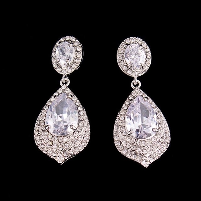  Women's Silver White Crystal Earrings Classic Silver Earrings Jewelry For Party