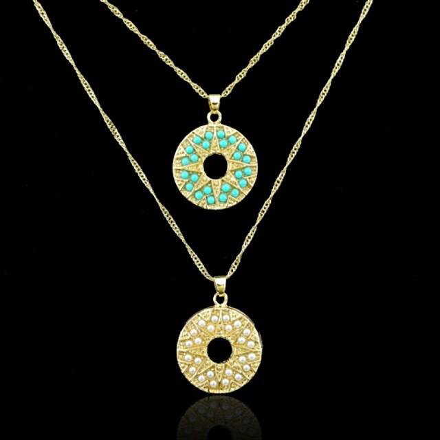  Women's Pendant Necklace Pearl Resin Gold Plated Circle White Blue Necklace Jewelry For Wedding Party Daily Casual Sports