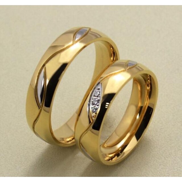  Couple's Couple Rings Band Ring Groove Rings Synthetic Diamond 1pc Golden Rhinestone Titanium Steel Circle Ladies Simple Style Wedding Party Jewelry Love Friendship
