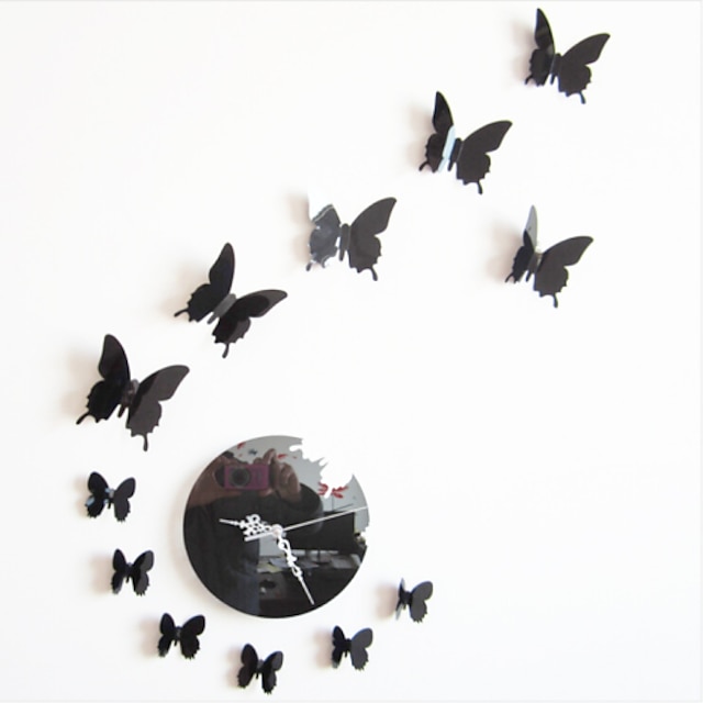  Modern/Contemporary Mirror Acrylic PVC Round Butterfly Wall Clock