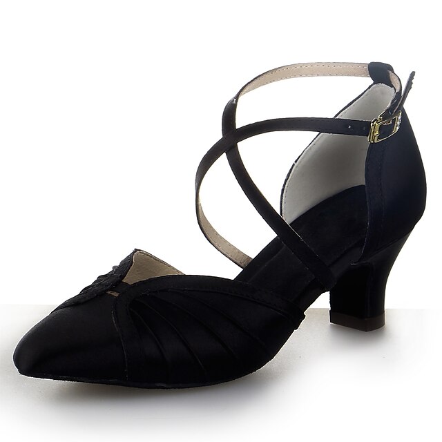  Mulheres Sapatos de Dança Moderna Cetim Fivela Salto Presilha Salto Robusto Não Personalizável Sapatos de Dança Preto / Vermelho / Prateado